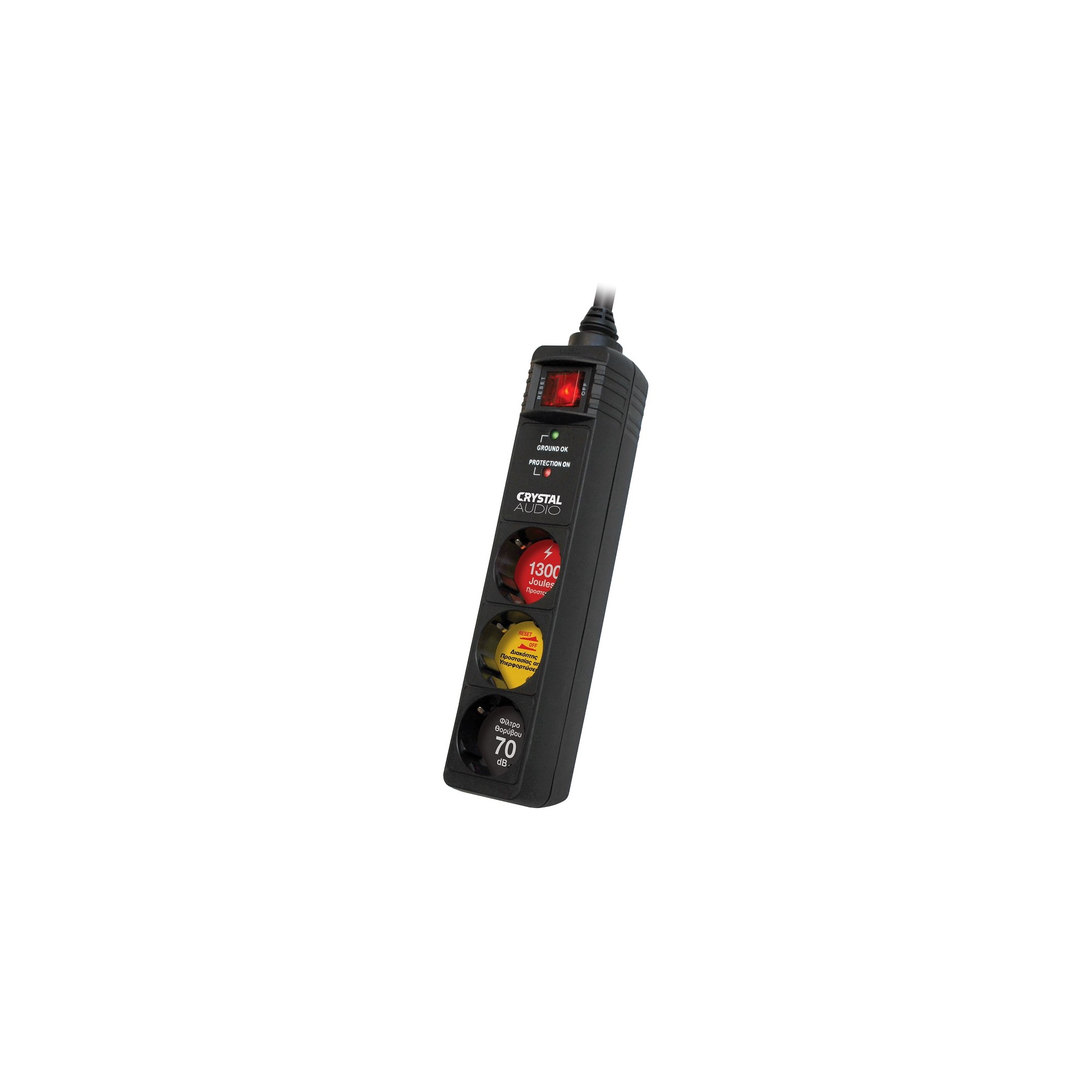 CRYSTAL AUDIO CP3-1300-70 Μαύρο Πολύπριζο Προστασίας Schuko 3 Θέσεων 1300j/70db