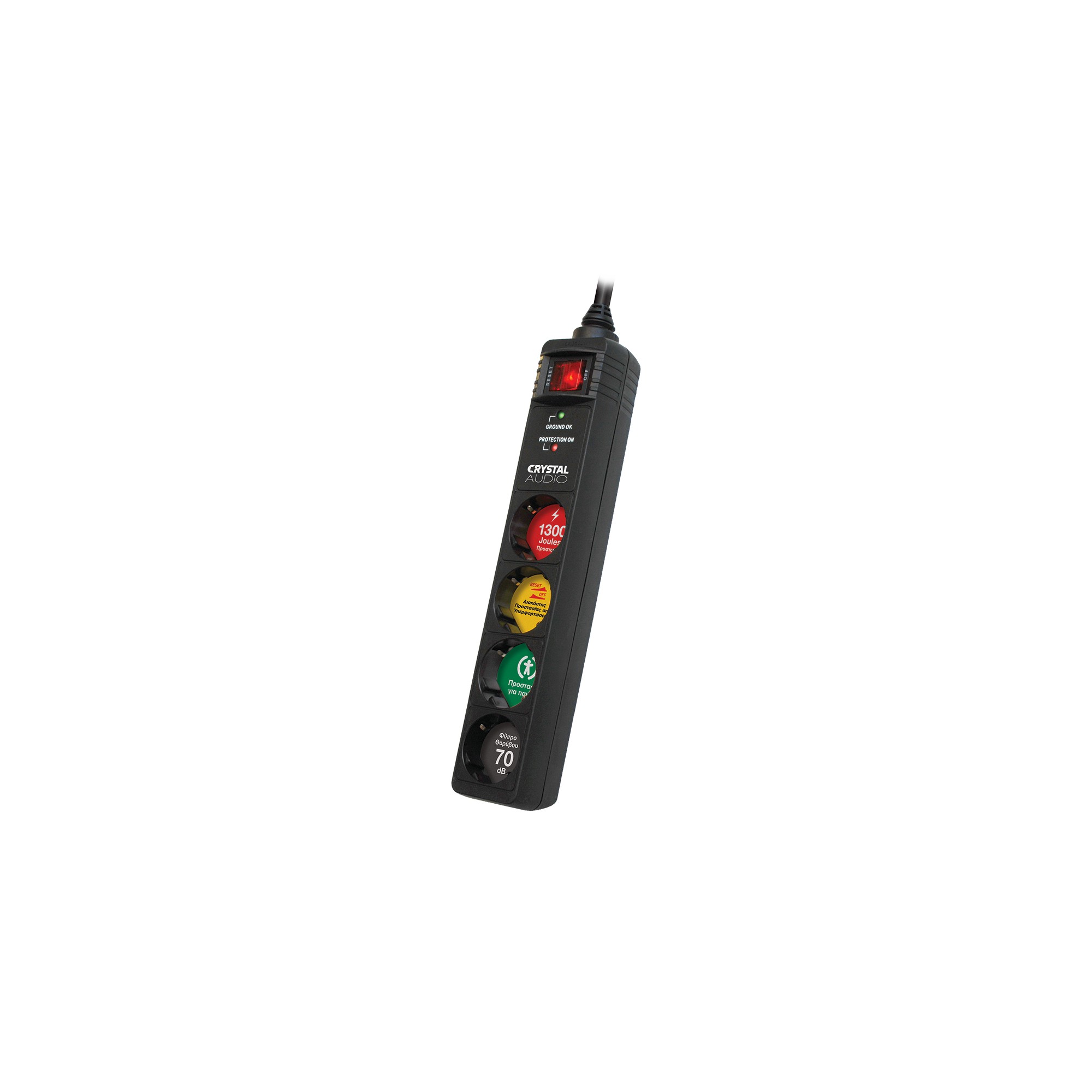 CRYSTAL AUDIO CP4-1300-70 Μαύρο Πολύπριζο Προστασίας Schuko 4 Θέσεων 1300j/70db