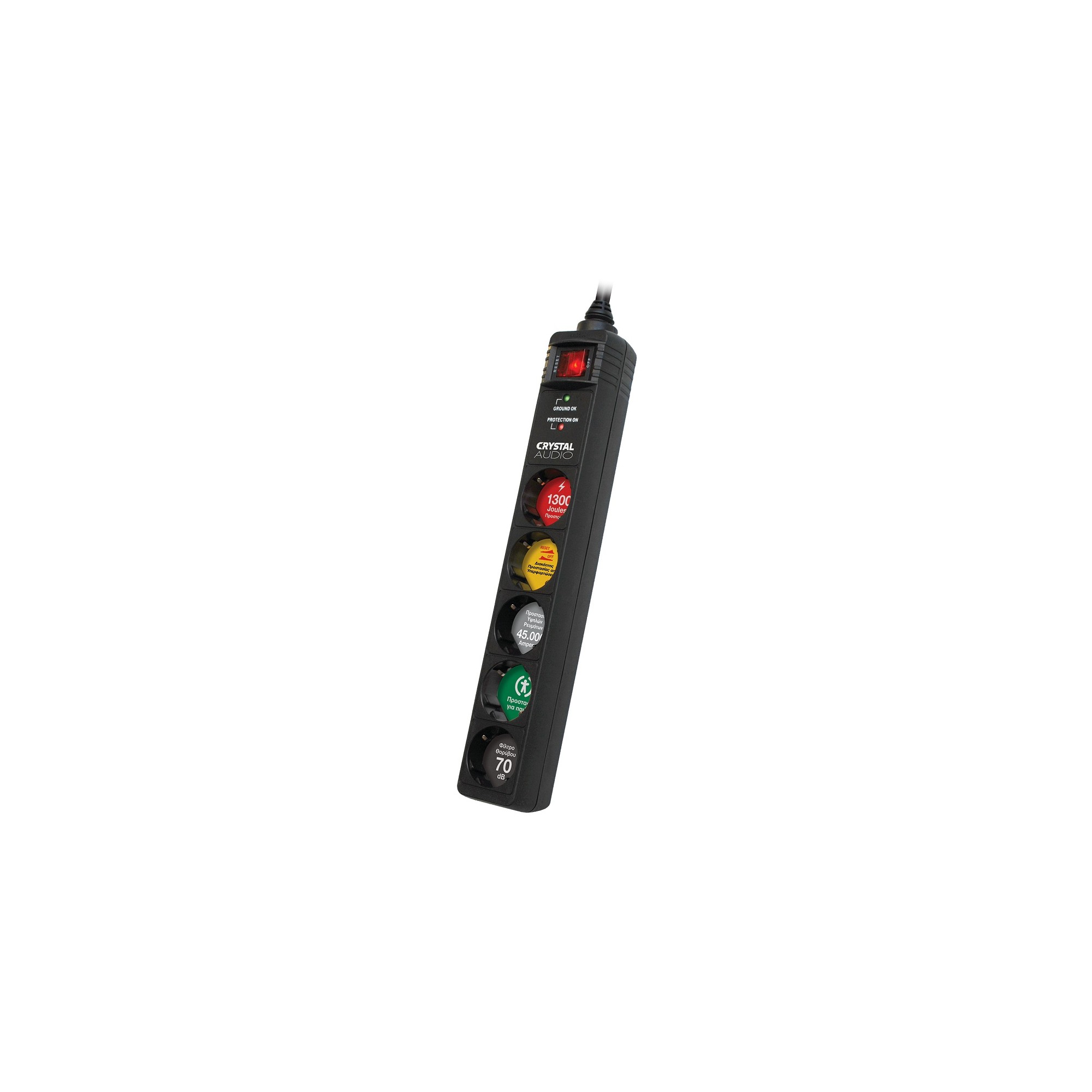 CRYSTAL AUDIO CP5 Μαύρο Πολύπριζο Προστασίας Schuko 5 Θέσεων 1300j/70db