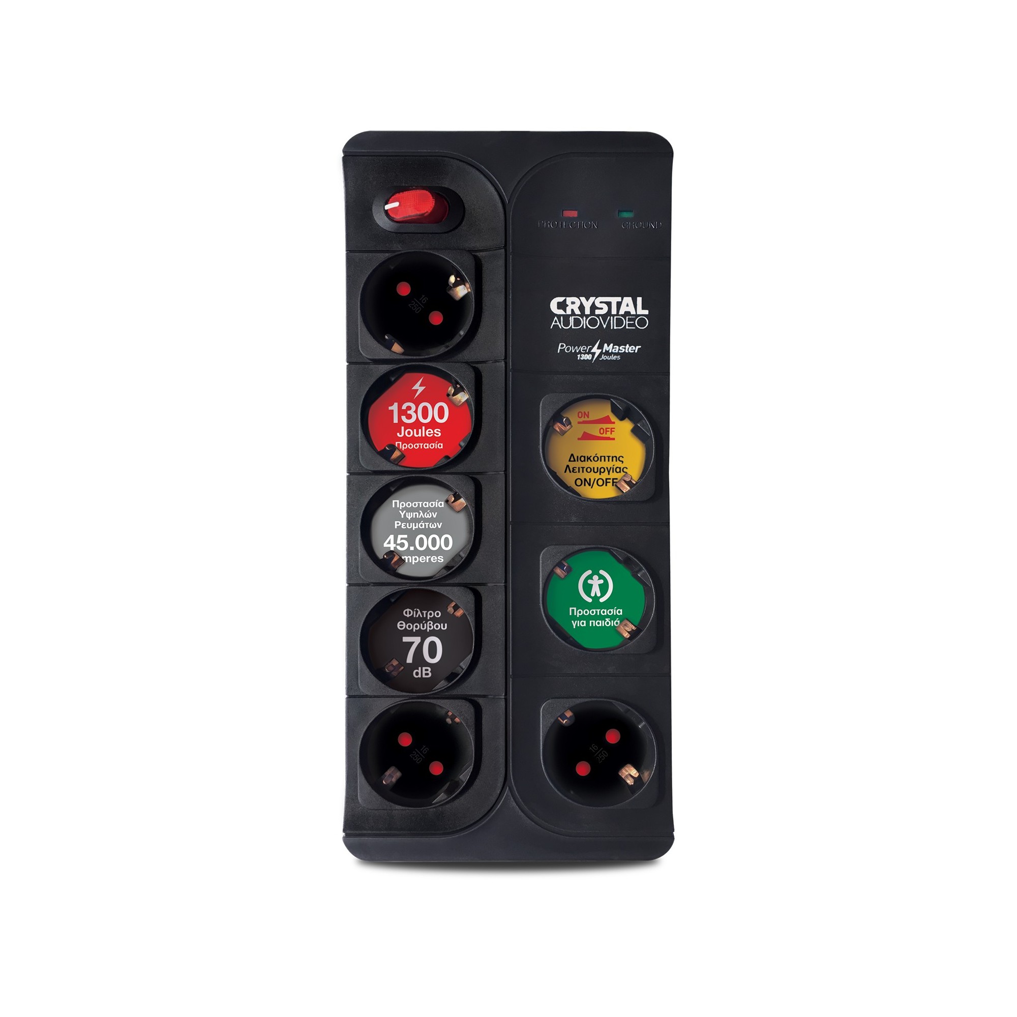 CRYSTAL AUDIO CP8-1300-70 Μαύρο Πολύπριζο Schuko 8 Θέσεων 1300j/70db