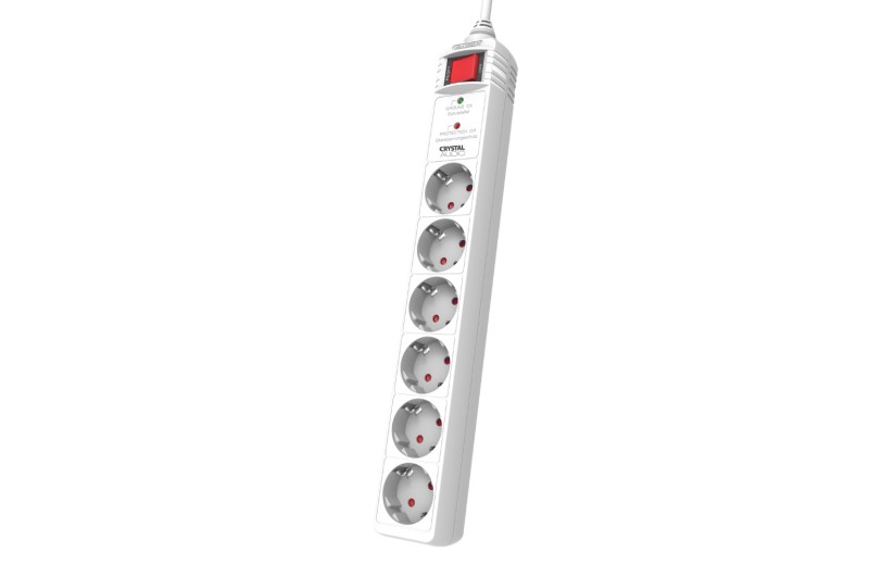 CRYSTAL AUDIO CP6 Λευκό Πολύπριζο Προστασίας Schuko 6 Θέσεων 1300j/70db