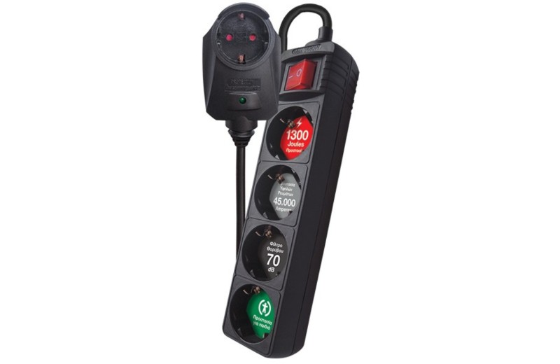 CRYSTAL AUDIO CP-4+1 Πολύπριζο Προστασίας Schuko 4+1 Θέσεων 1300j Μαύρο