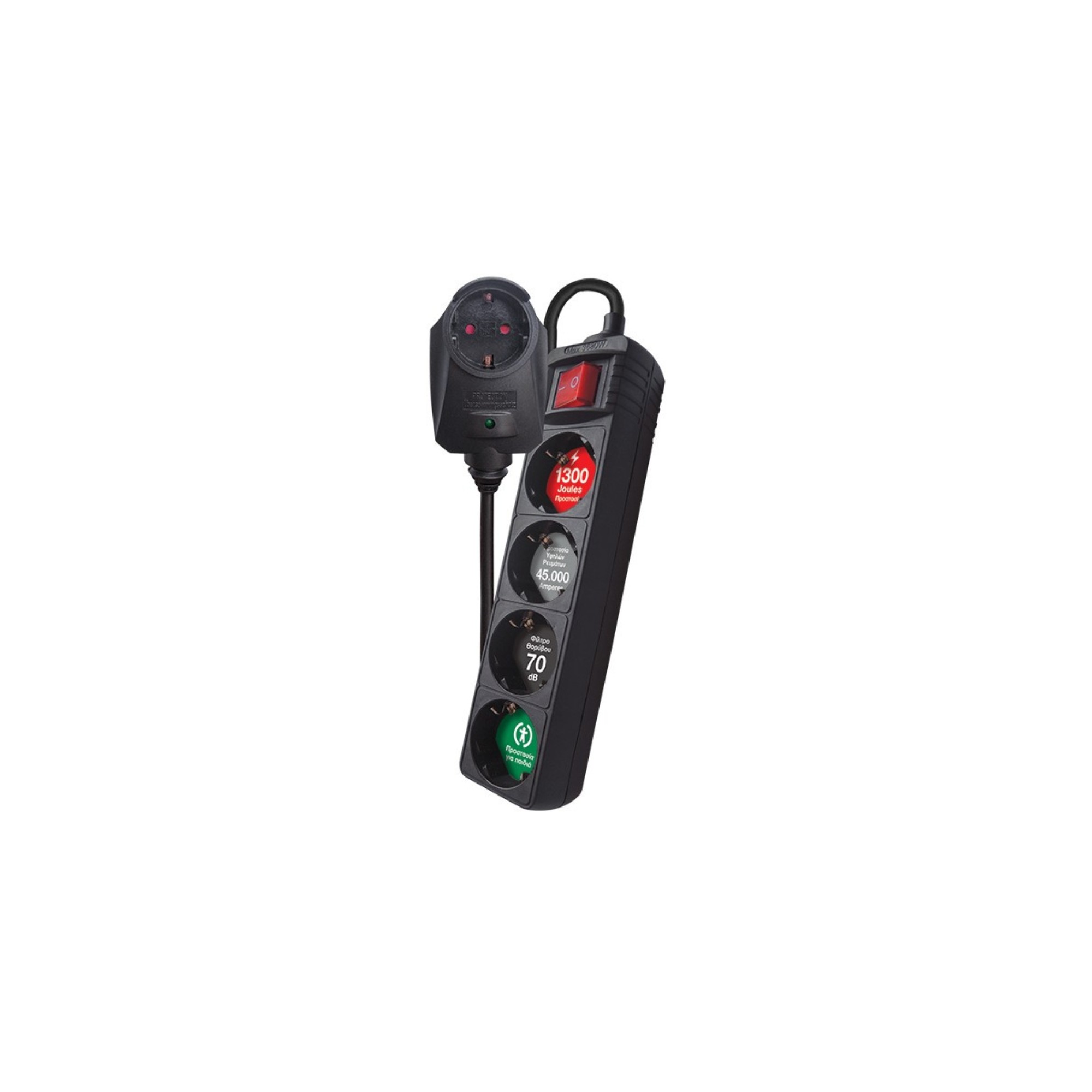 CRYSTAL AUDIO CP-4+1 Πολύπριζο Προστασίας Schuko 4+1 Θέσεων 1300j Μαύρο