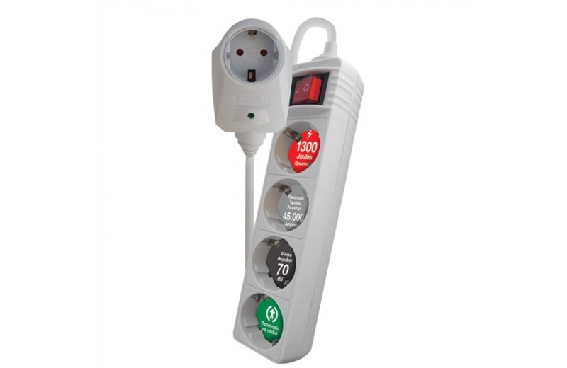 CRYSTAL AUDIO CP-4+1w Πολύπριζο Προστασίας Schuko 4+1 Θέσεων 1300j Λευκό
