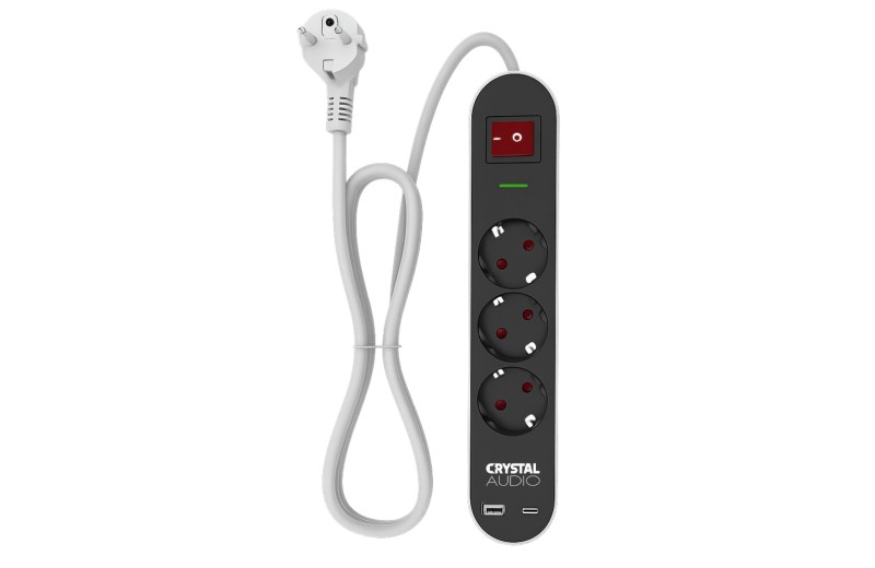 CRYSTAL AUDIO Elegance ES3PD Μαύρο Πολύπριζο Schuko 3 Θέσεων + 2 USB