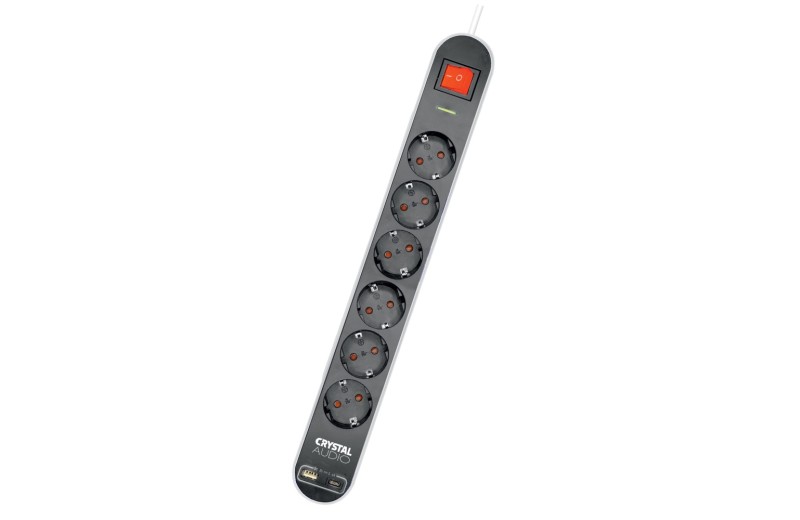 CRYSTAL AUDIO Elegance ES6PD Μαύρο Πολύπριζο Schuko 6 Θέσεων + 2 USB
