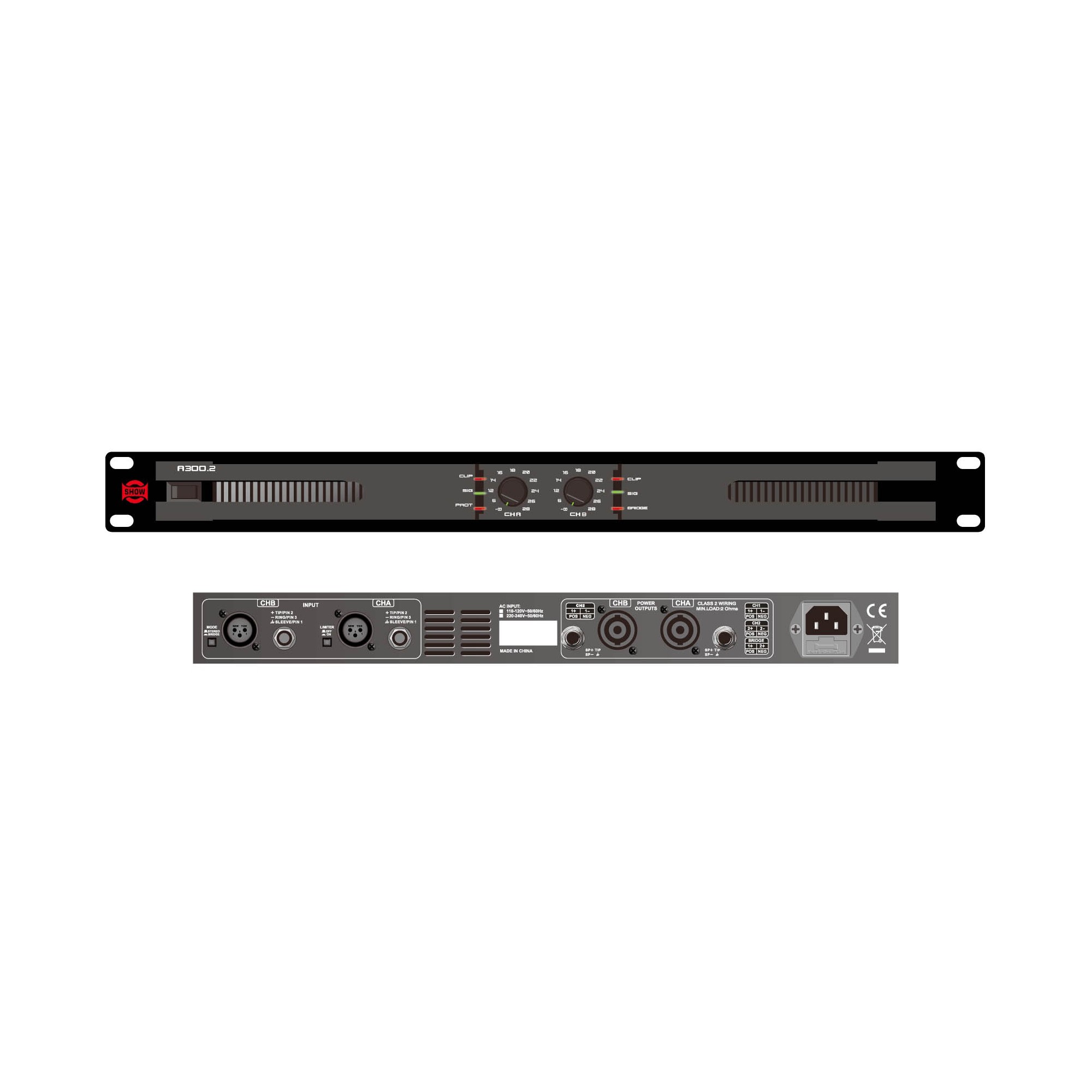 SHOW AH300.2, 2-Channel Power Amplifier