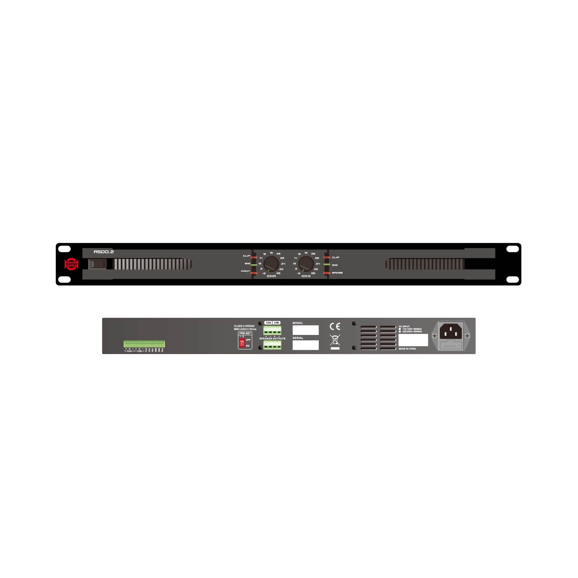 SHOW AH500.2, 2-Channel Power Amplifier