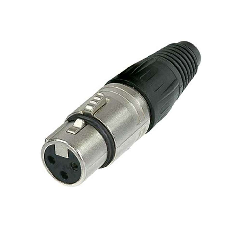 Neutrik 3-FX 3 pole female cable connector with Nickel housing and silver contacts.