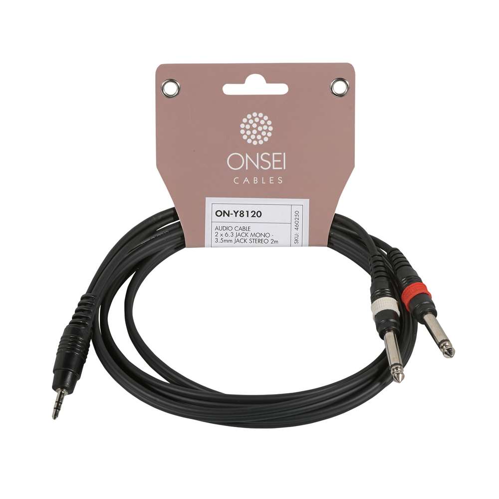 Onsei ON-Y8120 Audio Cable 2 x 6.3mm Jack Mono - 3.5mm mini Jack Stereo 2m