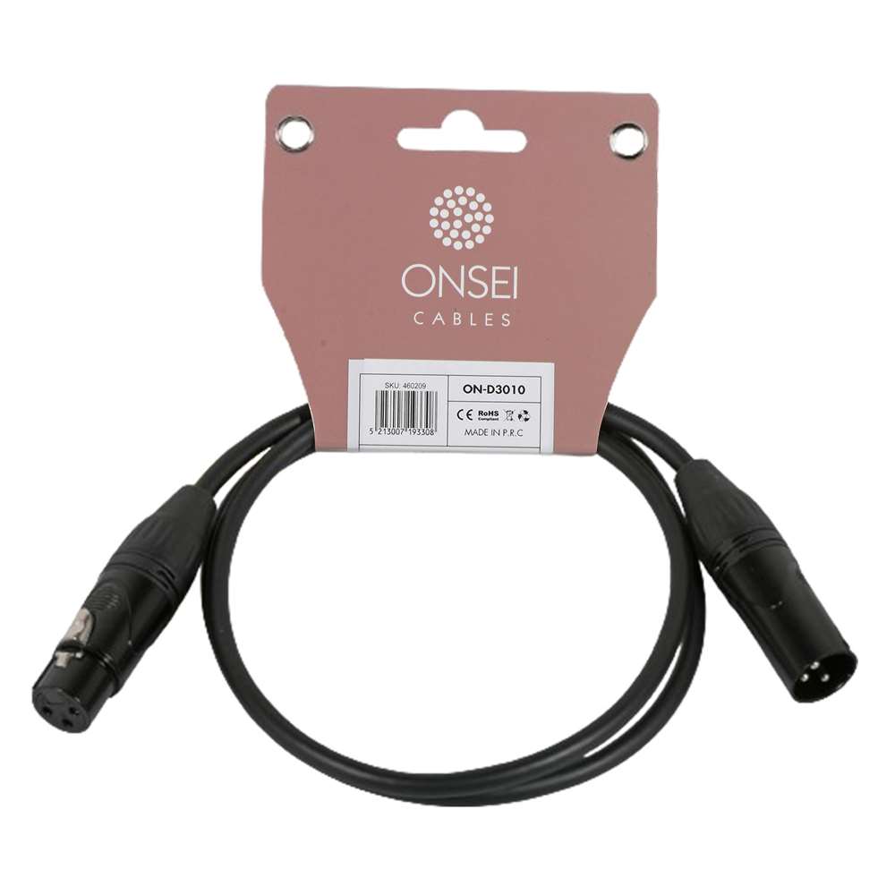 Onsei ON-D3010 DMX Cable 3-pin XLR Male - 3-pin XLR Female 1m