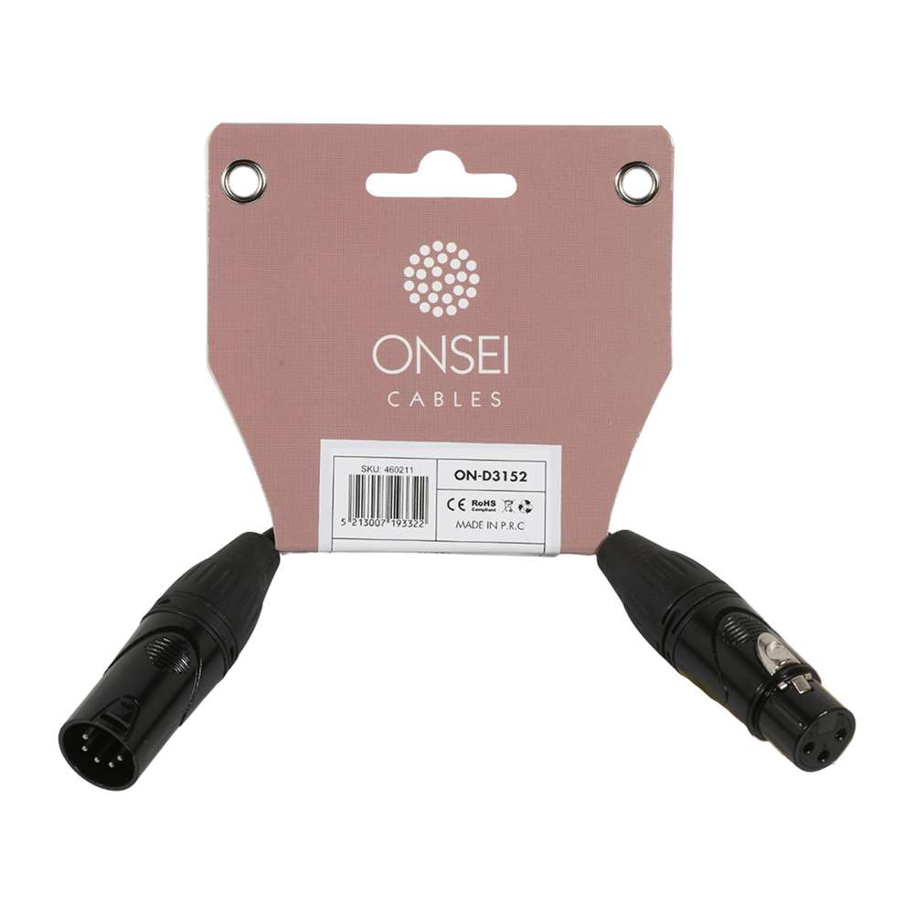 Onsei ON-D3152 DMX Cable 3-pin XLR Female - 5-pin XLR Male 0.15m