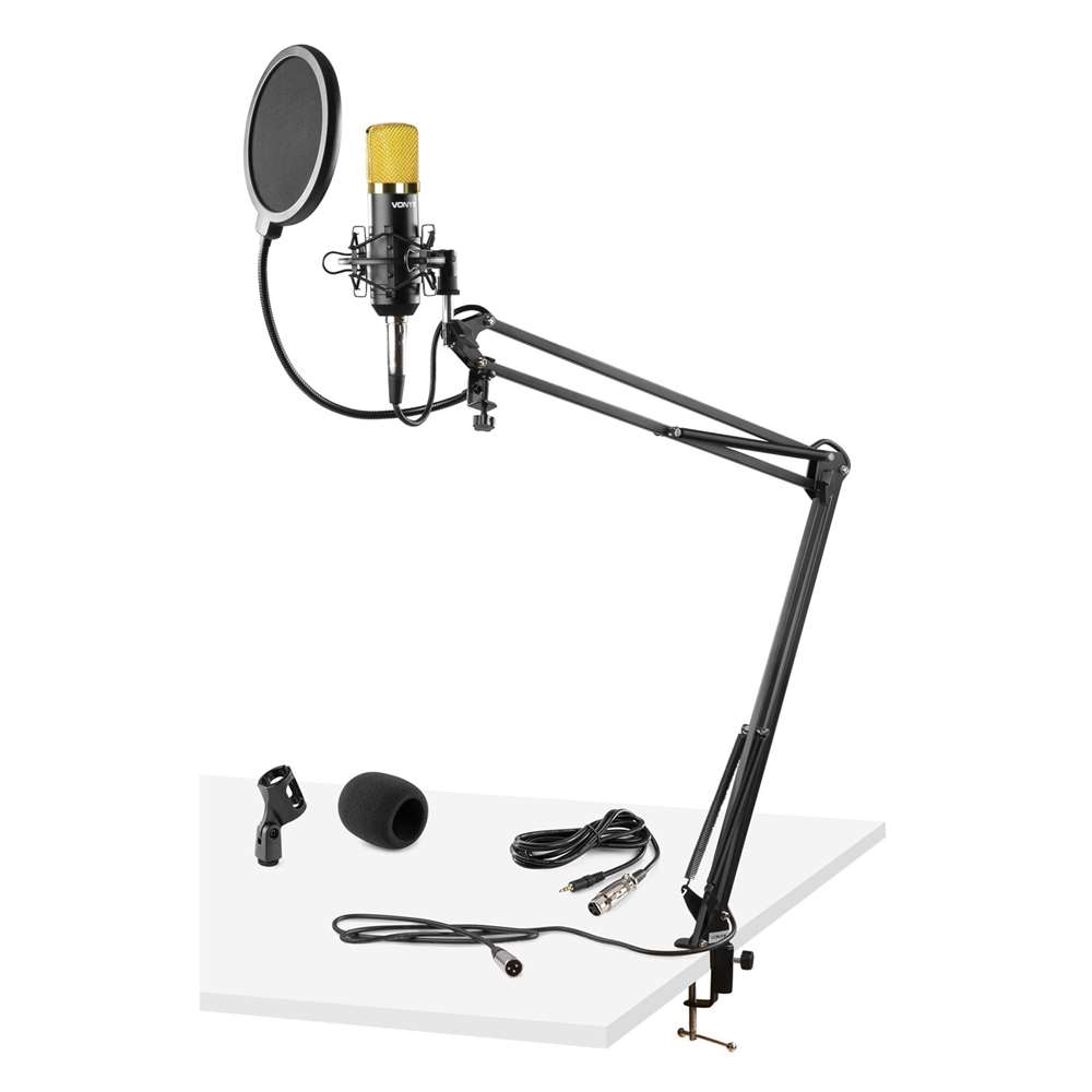 Vonyx CMS400B Studio Condenser Microphone with Stand and Pop Filter