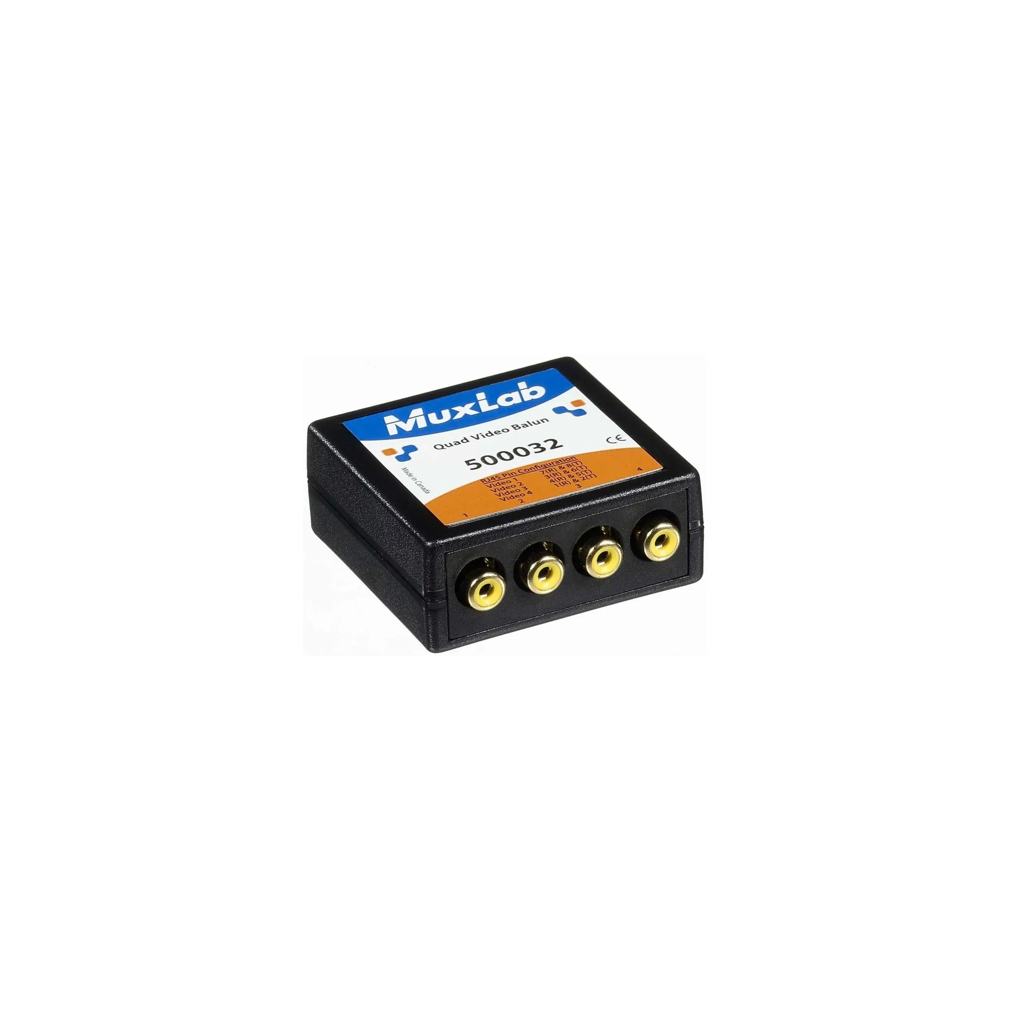 Τεσσερά RCA σε βύσμα RJ45 (UTP Cat5) για μεταφορά έως και τεσσάρων σημάτων βίντεο μέσω ενός UTP  MUXLAB Quad Video Balun