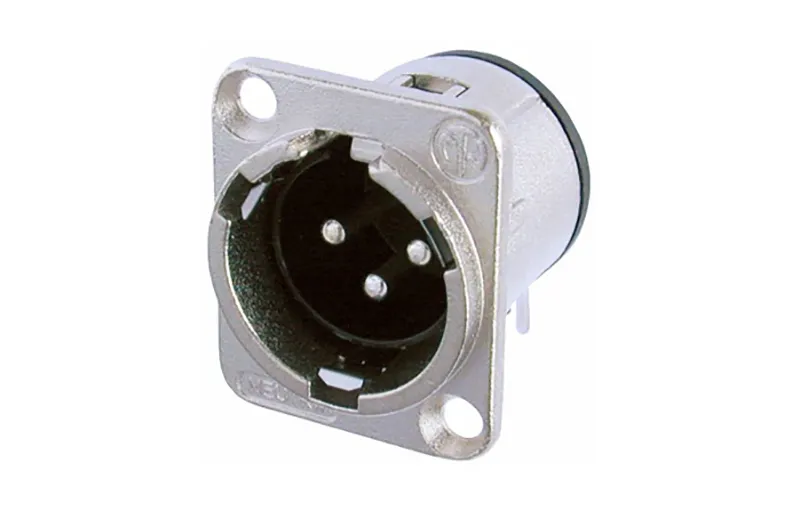 Neutrik NC3MD-H 3 pole male receptacle, horizontal PCB mount, Nickel housing, silver contacts