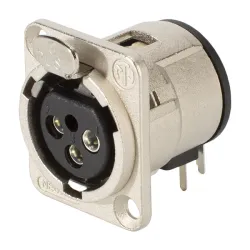 Neutrik NC3FD-H   3 pole female receptacle, horizontal PCB mount, Nickel housing, silver contacts