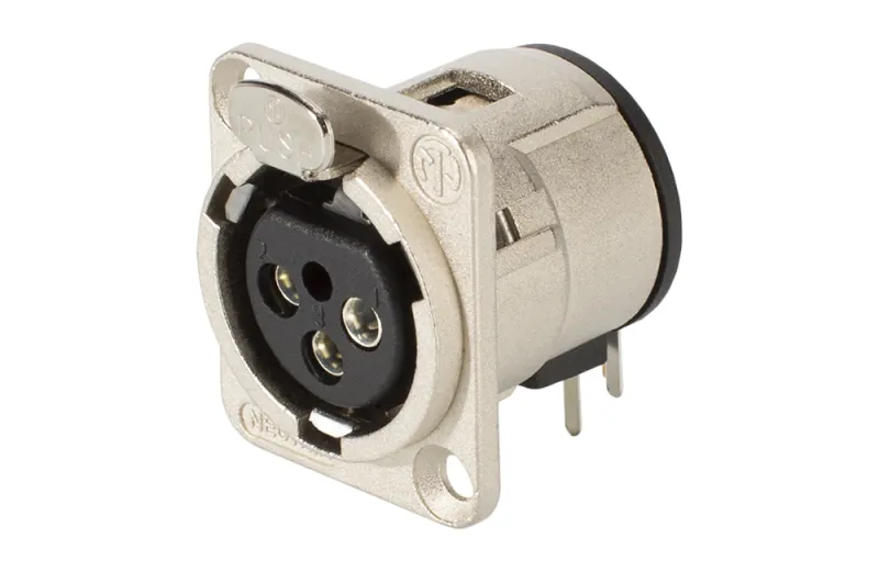 Neutrik NC3FD-H   3 pole female receptacle, horizontal PCB mount, Nickel housing, silver contacts