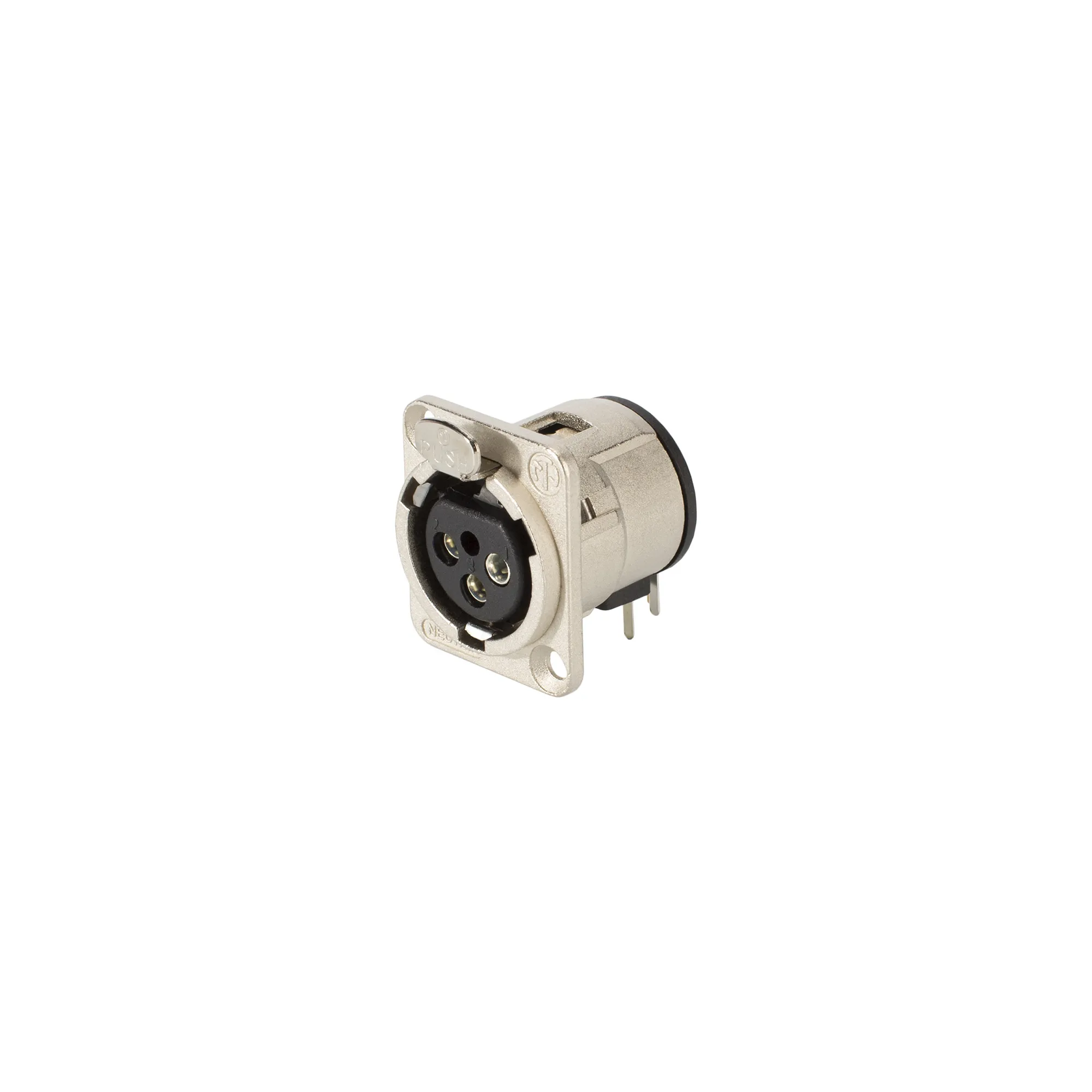 Neutrik NC3FD-H   3 pole female receptacle, horizontal PCB mount, Nickel housing, silver contacts