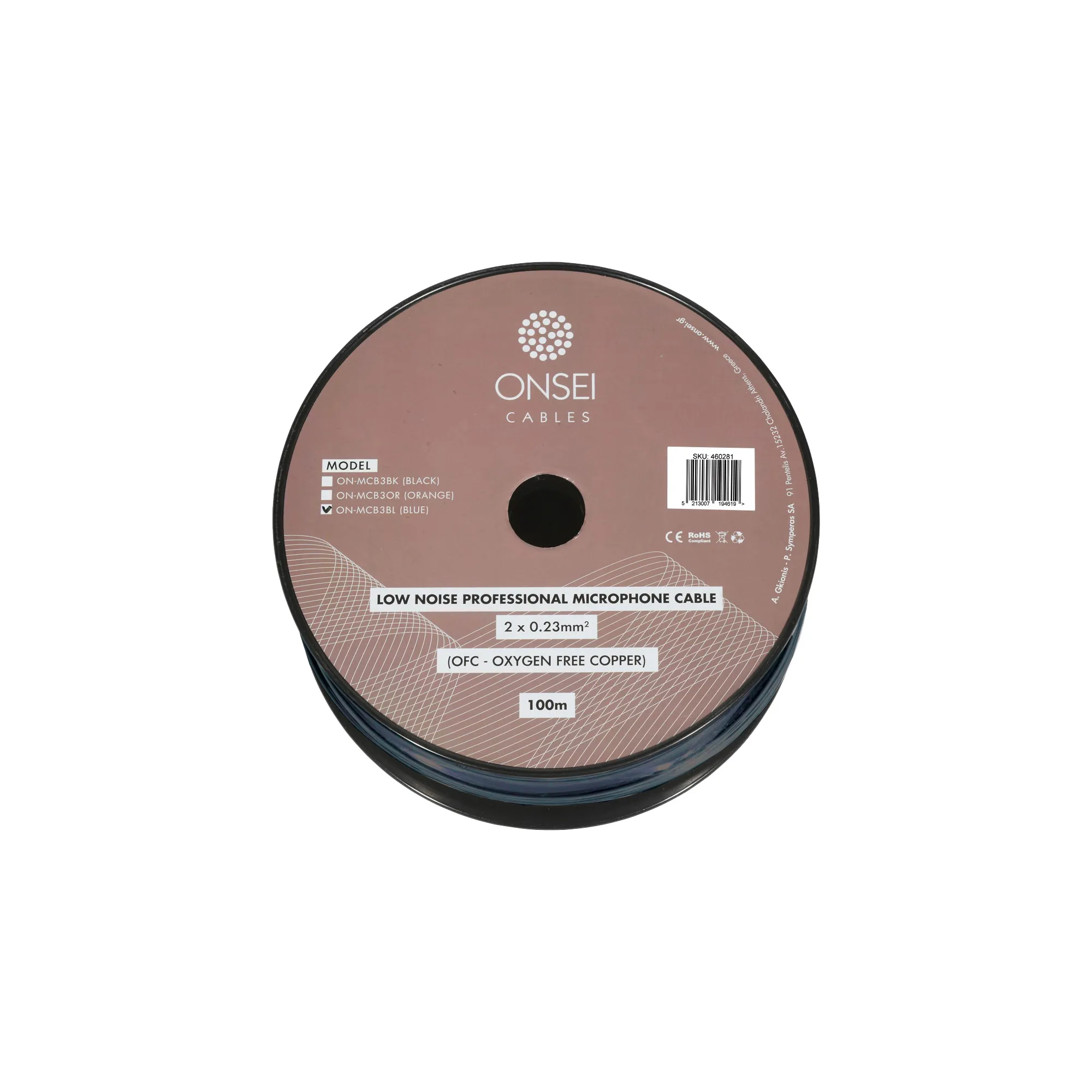 Onsei ON-MCB3BK Microphone Cable Roll 2 x 0.23mm2 - Blue