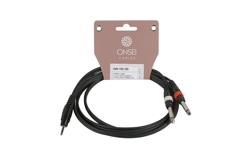 Onsei ON-Y8120 Audio Cable 2 x 6.3mm Jack Mono - 3.5mm mini Jack Stereo 2m