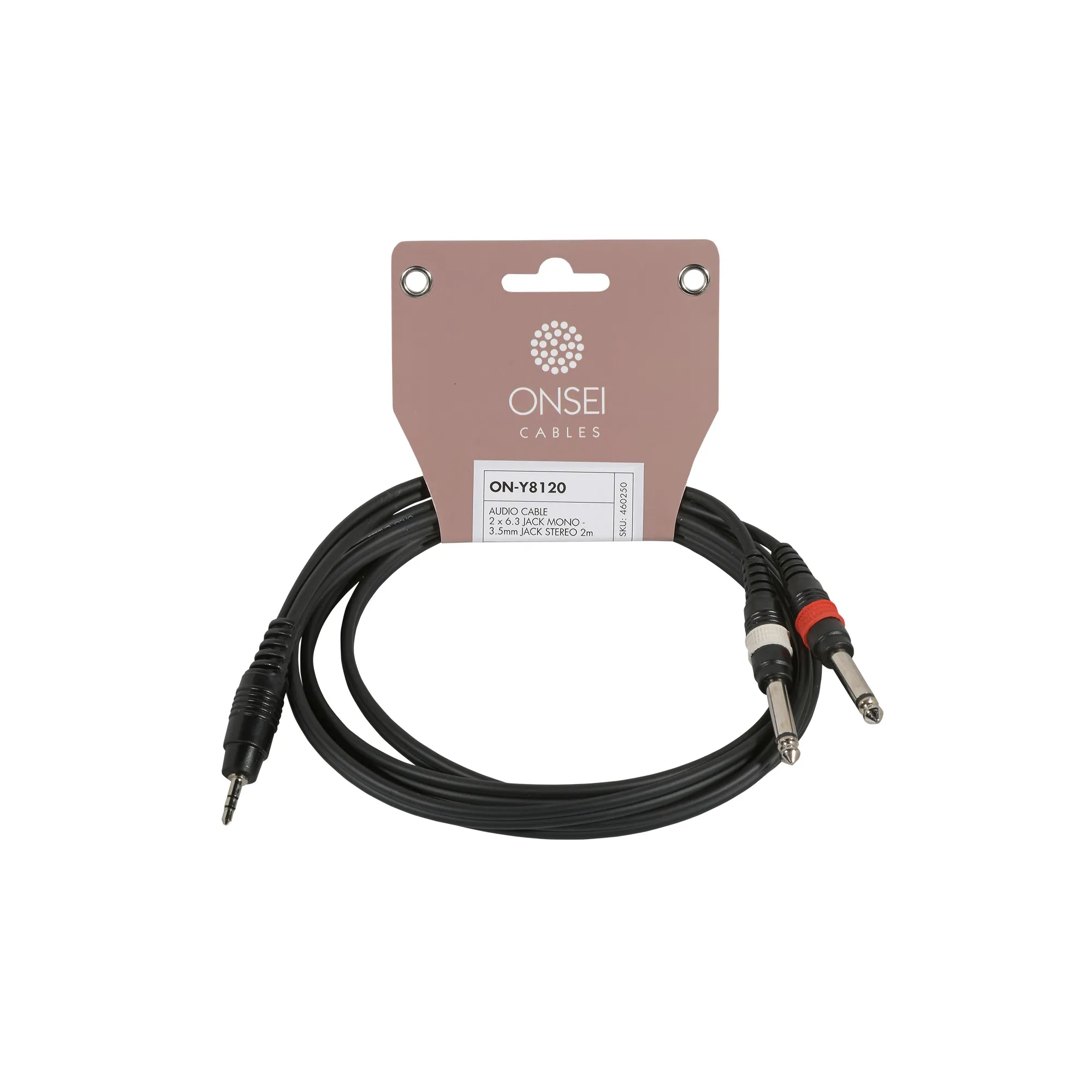 Onsei ON-Y8120 Audio Cable 2 x 6.3mm Jack Mono - 3.5mm mini Jack Stereo 2m