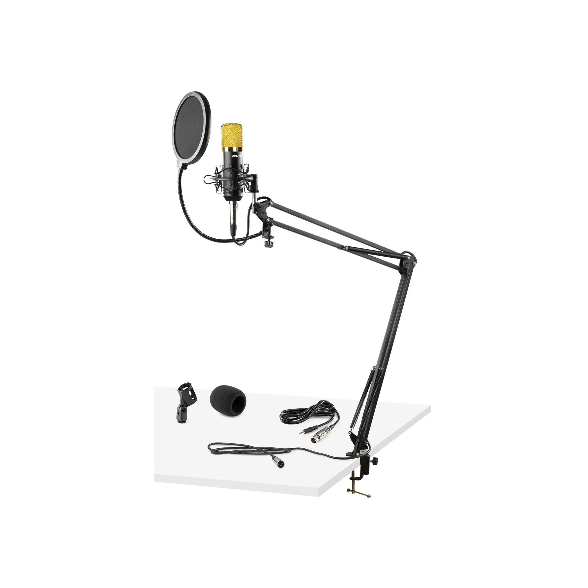 Vonyx CMS400B Studio Condenser Microphone with Stand and Pop Filter