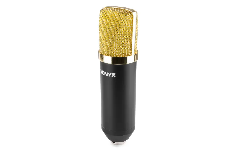 Vonyx CMS400B Studio Condenser Microphone Black/Gold with Stand & Pop Filter