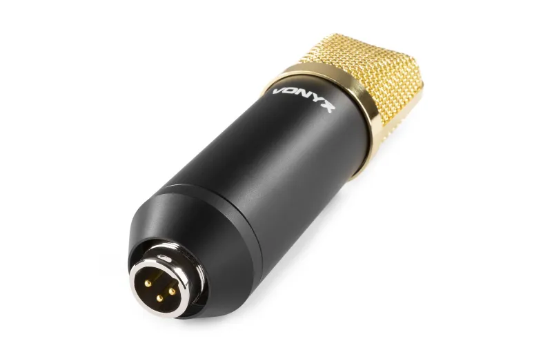 Vonyx CMS400B Studio Condenser Microphone Black/Gold with Stand & Pop Filter