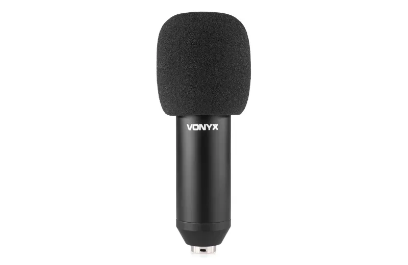 Vonyx CMS400B Studio Condenser Microphone Black/Gold with Stand & Pop Filter