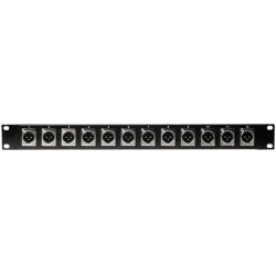 19" / 1U rackmount patch panel μεταλλικό με 12 βύσματα 3-pin XLR male σασί