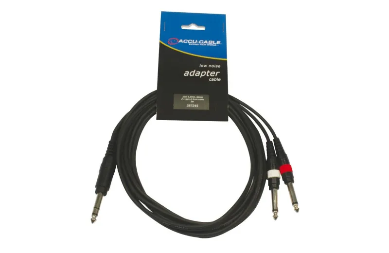 ACCU-CABLE AC-J6S-2J6M/3 Cable 1 x 6,3mm Jack Stereo- 2 x 6,3mm Jack Mono 3m