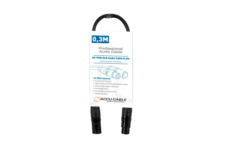 ACCU-CABLE AC-PRO Καλώδιο 3-pin XLR Αρσενικό - 3-pin XLR Θηλυκό 0,3m