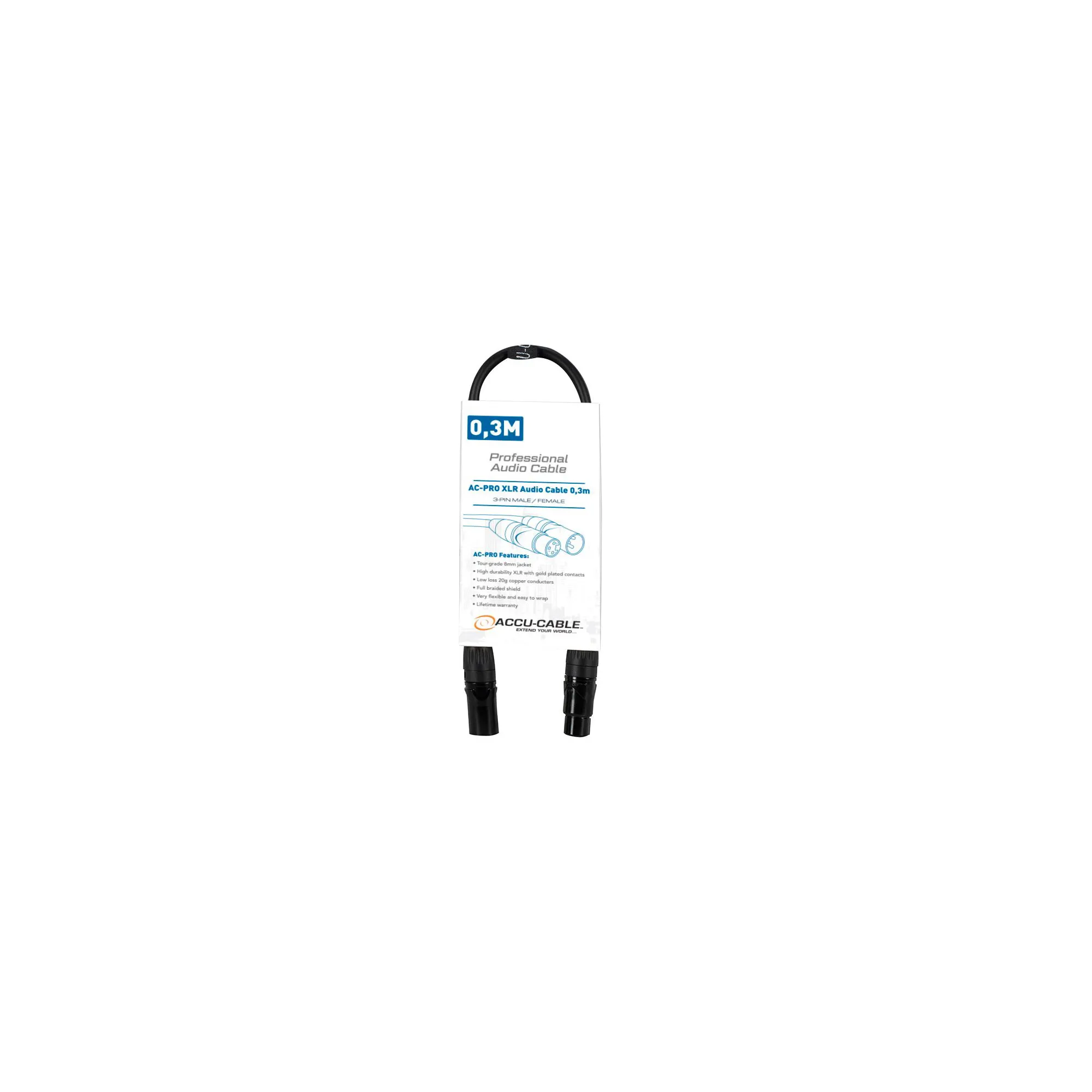 ACCU-CABLE AC-PRO Καλώδιο 3-pin XLR Αρσενικό - 3-pin XLR Θηλυκό 0,3m