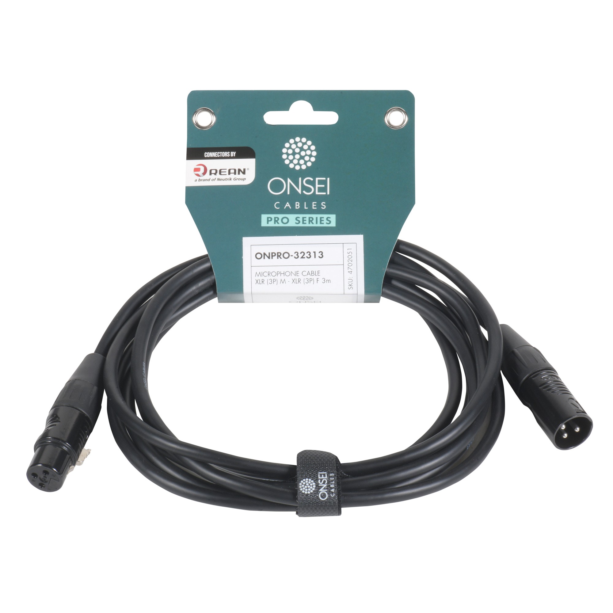 Onsei ONPRO-31313 Καλώδιο μικροφωνικό 3-pin XLR Αρσενικό σε 3-pin XLR Θηλυκό 3m με REAN connectors