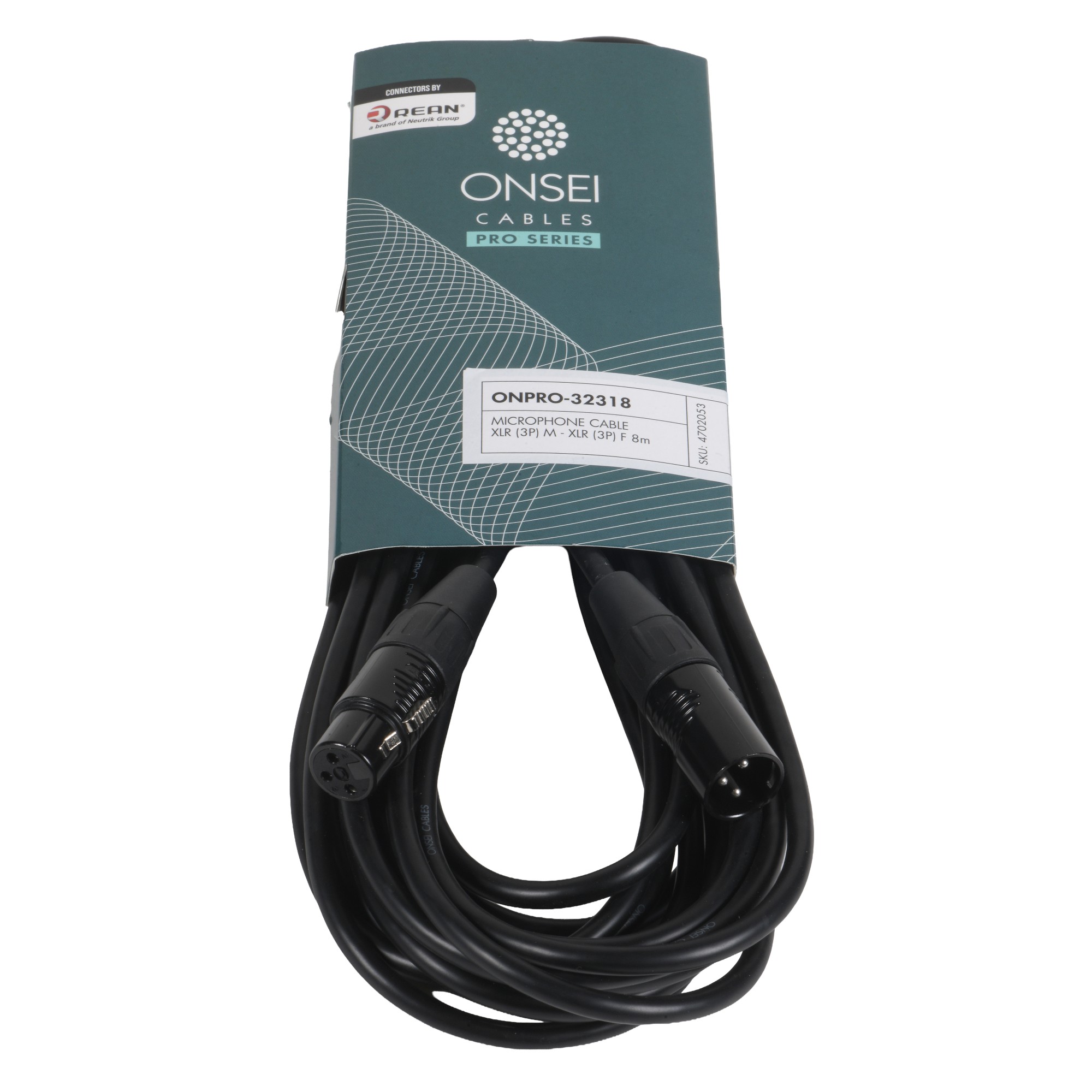 Onsei ONPRO-31318 Καλώδιο μικροφωνικό 3-pin XLR Αρσενικό σε 3-pin XLR Θηλυκό 8m με REAN connectors