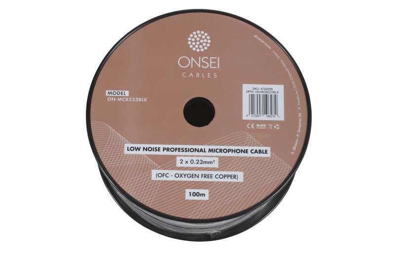 Onsei ON-MCB223BLK Microphone Cable Roll 2 x 0.23mm2 - Black (Price per Meter)