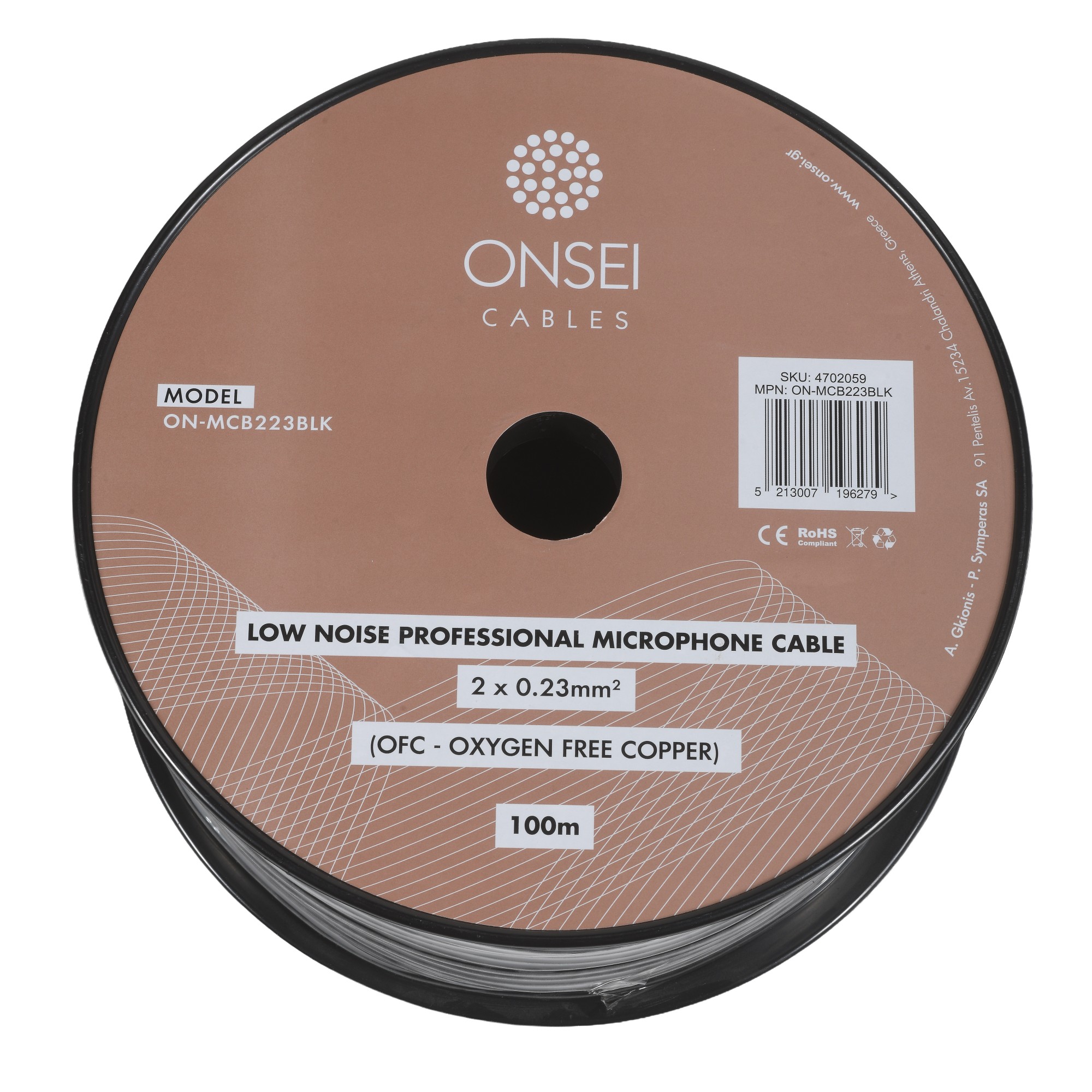 Onsei ON-MCB223BLK Microphone Cable Roll 2 x 0.23mm2 - Black (Price per Meter)