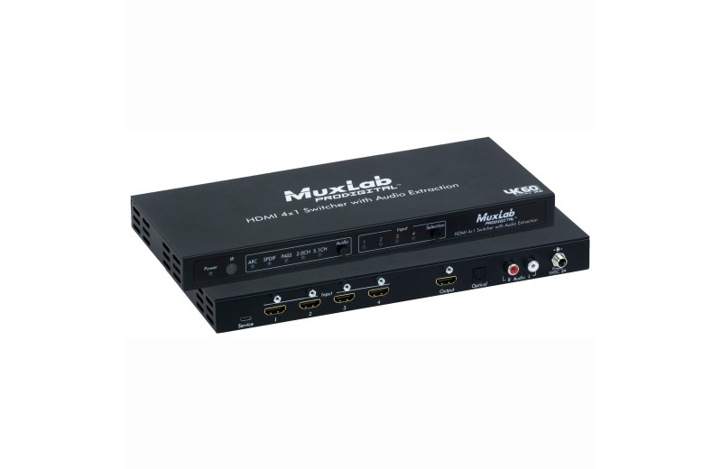 Muxlab HDMI 4x1 Switcher with Audio Extraction, 4K/60 500437