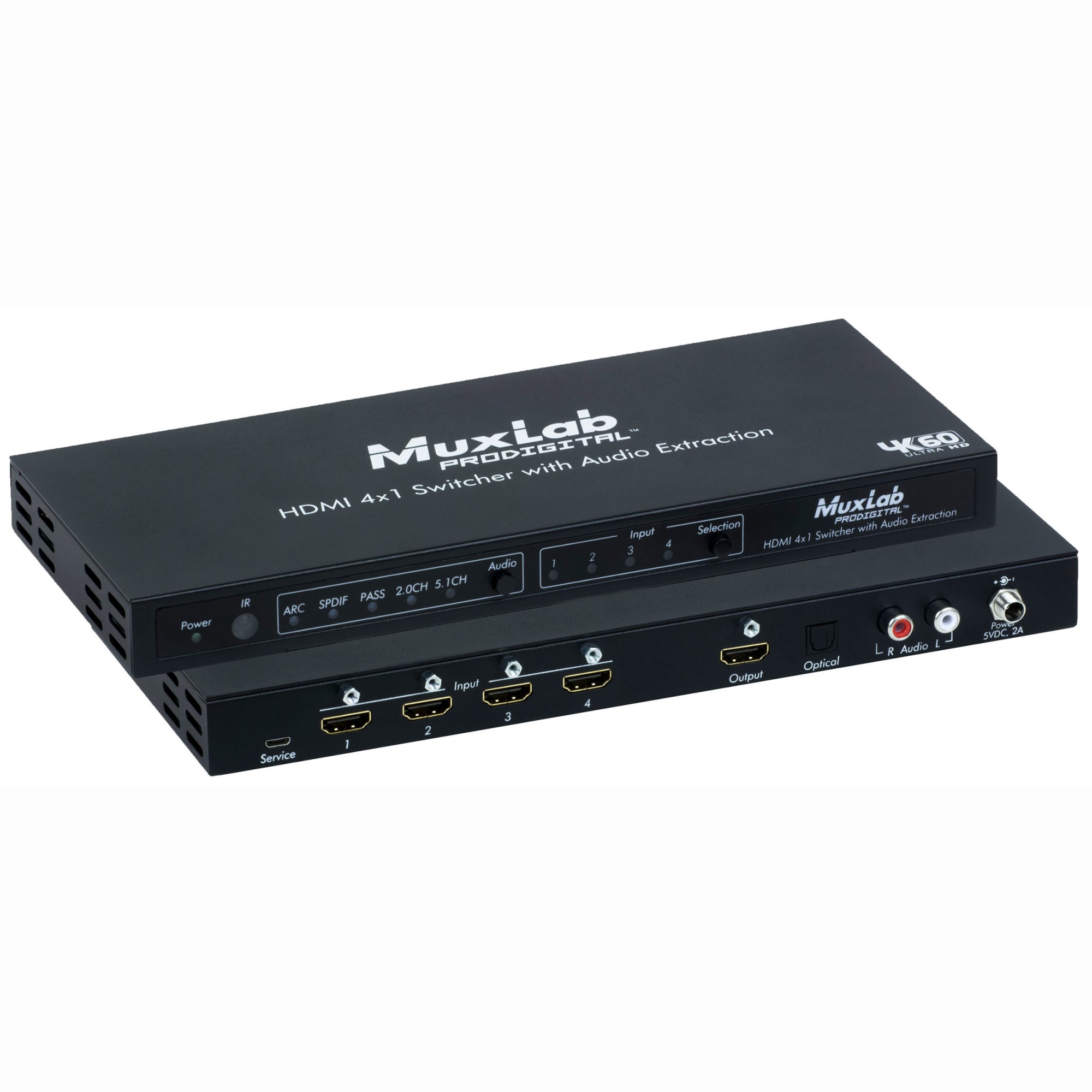 Muxlab HDMI 4x1 Switcher with Audio Extraction, 4K/60