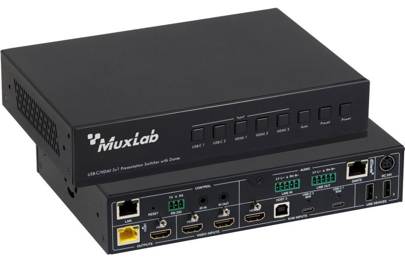 Muxlab USB-C/HDMI 5x1 Presentation Switcher Με Dante 500533