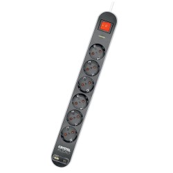 CRYSTAL AUDIO Elegance ES6PD Μαύρο Πολύπριζο Schuko 6 Θέσεων + 2 USB