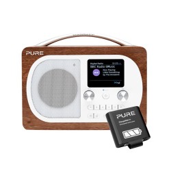Pure Evoke H4 Walnut Digital Radio Bluetooth Bundle With Rechargeable Battery