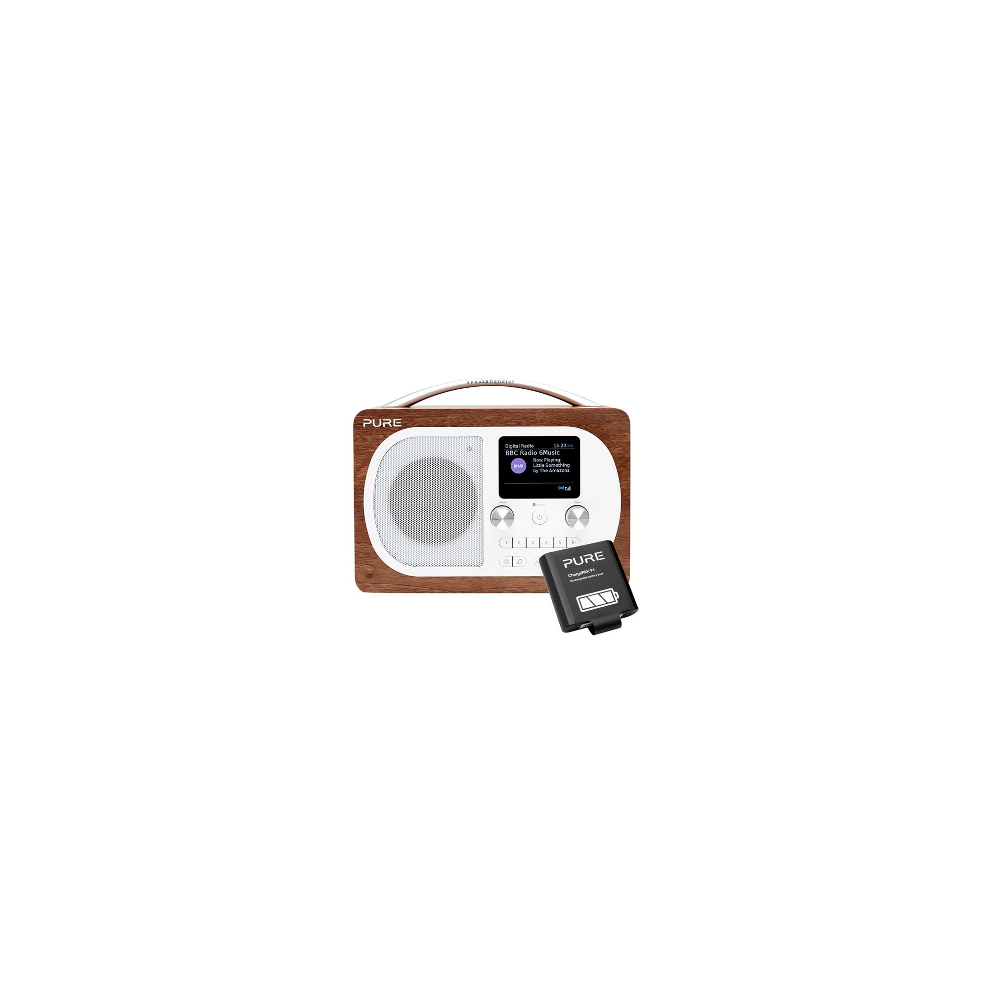 Pure Evoke H4 Walnut Ψηφιακό Pαδιόφωνο Bluetooth Bundle Με Eπαναφορτιζόμενη Mπαταρία